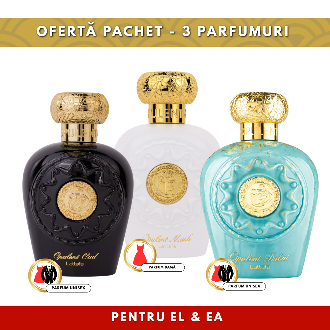 Set Parfumuri Opulent Lattafa – 3 Parfumuri 100 ml (Oud, Musk, Dubai)