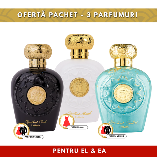 Set Parfumuri Opulent Lattafa – 3 Parfumuri 100 ml (Oud, Musk, Dubai)
